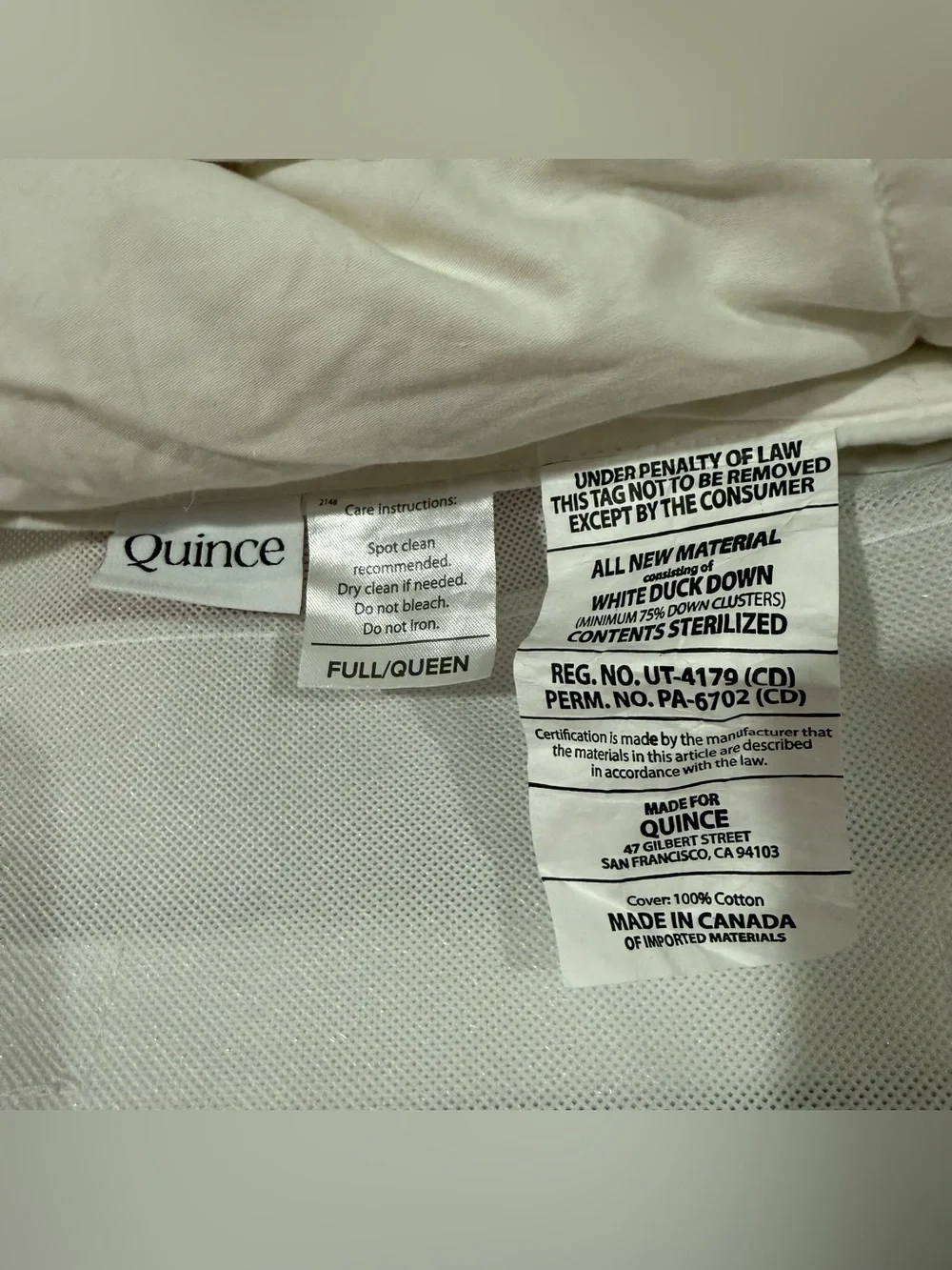 New Quince Premium Duck Down Duvet Insert Comforter Full/Queen MSRP $184 White